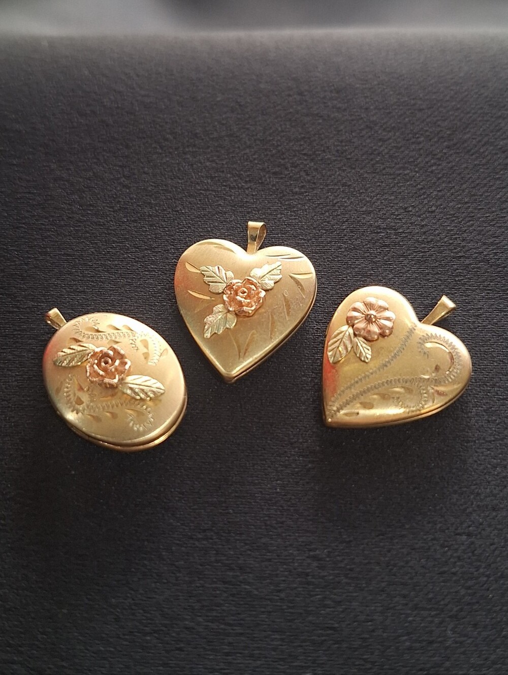 Vintage Black Hills Gold GF 3 Locket Bundle w/ 14KT Chain